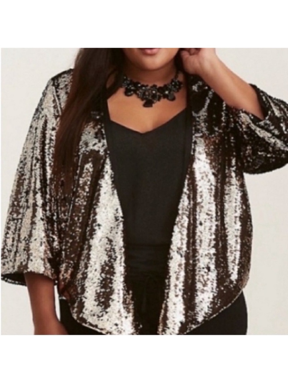 NEW! Torrid Black & Gold Sequin Open Front Kimono Jacket. 1X/2X.